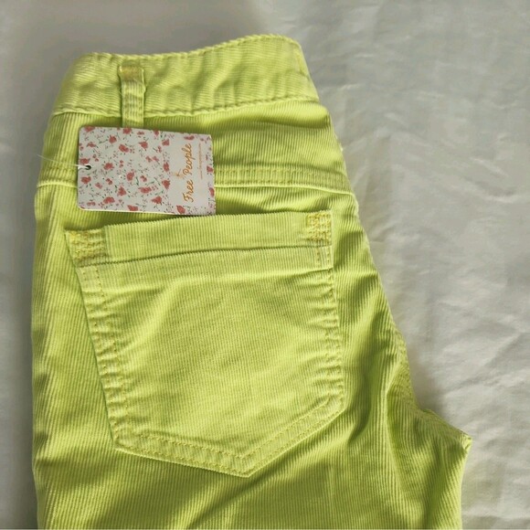 NWT ✿ FREE PEOPLE Ladies 24 Low Rise Skinny Corduroy Pants Neon Lime School - Picture 12 of 12